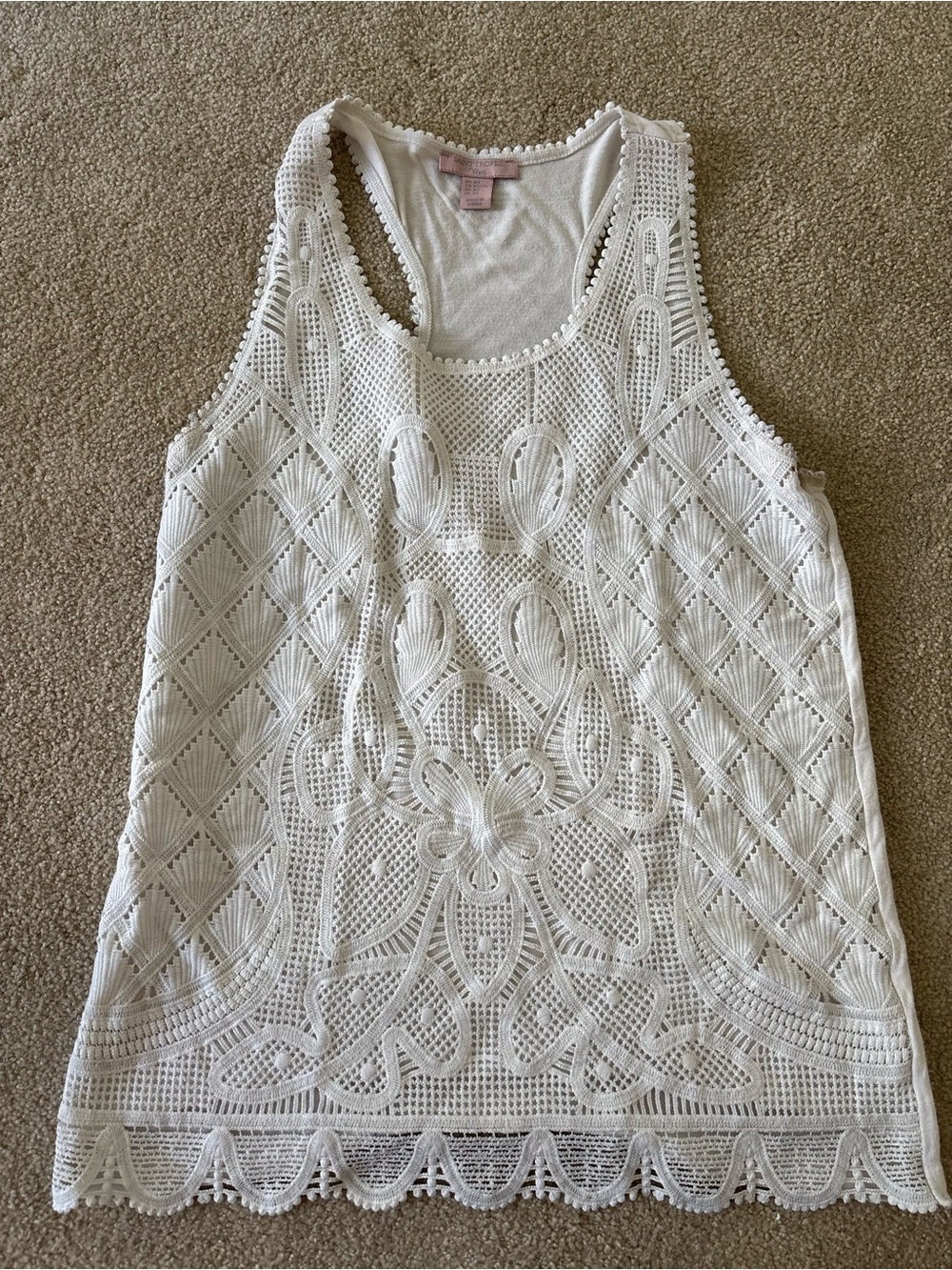 Saint Tropez West White Crochet Lace Tank Top